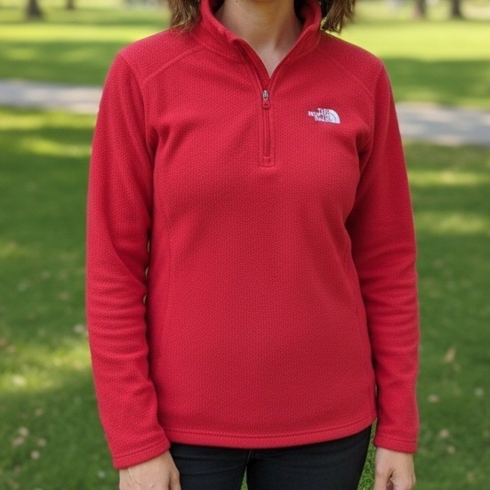 The North Face Womens Red Fleece 1/4 Zip Pullover Jacket Size S
